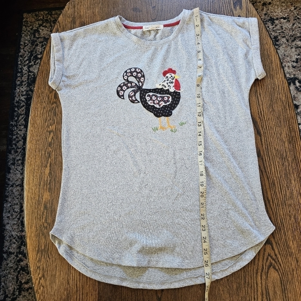 Cactus + Pearl Rooster Applique Gray Tee Size Women's Small - Picture 8 of 10